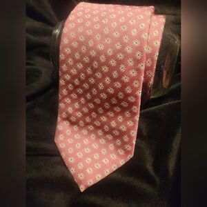 Geoff Nicholson Men's 100% Silk Pink Daisy Tie  Made In Italy Dress Business